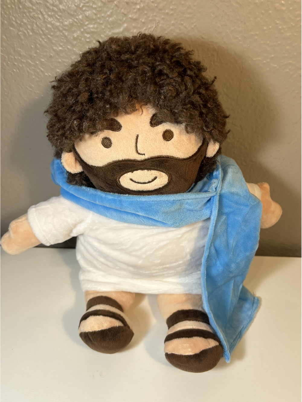 Yelakey Jesus Plush Doll 12” Christian Religious Toy White Robe Blue Shawl